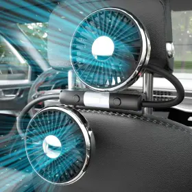 8t69t F3101 Dual-head Usb Car Fan For Backseat 360 Rotatable Quiet Cooling With Led Lig