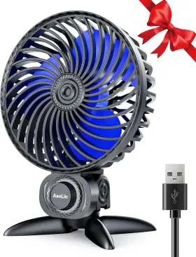 B02-7 Aaolin Usb Desktop Fan Portable Small 4.25 Inch D X 1.8 W 5.9 H Black Blue