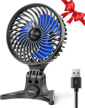 F-ca-b03-blue Aaolin Usb Desk Fan Small Fans With Cvt Variable Speeds Strong Mini Blue Black