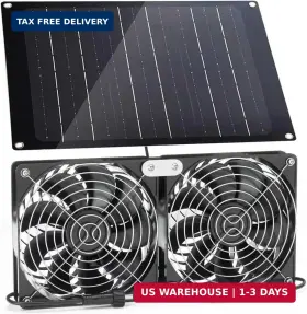 Ipx7 Abitmax 607612899932 Solar Powered Fan 30w With Two Waterproof Fans For Outside Green