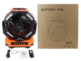 Addacc 054621114332 D13 13in 40000mah Rechargeable Battery Powered Portable Fan Black Orange