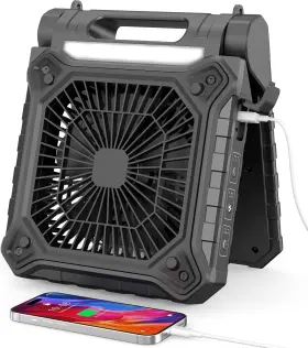 Sf01s Addacc 9 Inch Solar Fan For Camping - Portable Rechargeable With Black
