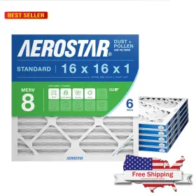Aerostar 192212013227 16x16x1 Merv 8 - 6 Count Pleated Hvac Furnace And Air Conditioner