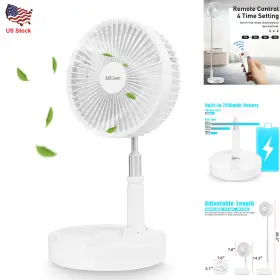 Aicase 788573284910 Foldable 7 In Pedestal Desk Fan 7200mah Telescopic 4 Speed Stand With Remote