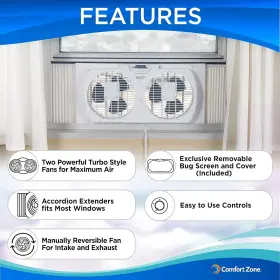 Cz319wt2 Airflow Twin Window Fan With Quiet Setting Reversible Control 9 Inch 3-speeds #2