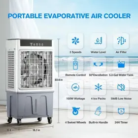 Airthryl 653998467142 2200cfm Portable Air Conditioners With Remote 3-in-1 Evaporative Swamp Cool #2