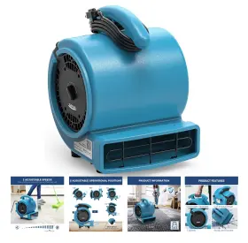 Ge1000 Alorair 1000 Cfm 1/5 Hp Air Mover Carpet Dryer Blower Floor Fan - Blue