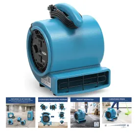 Ge1000a Alorair 1000 Cfm 1/5 Hp Air Mover Carpet Dryer Blower Floor Fan - Blue