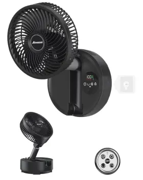Amacool 313054999962 8ftft Non-drilling Wall Mount Fan With Remote 10000mah Rechargeable Quiet 9 Spee