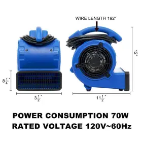 Yead-cyd0-hin2 Amucolo Mini Floor Blower Fan Air Mover 2 Inch 305 Cfm Built-in Carry Handle Blue #3