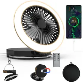 Aodoo 767461376319 Portable Travel Fan Light Rechargeable 12000mah Camping With Carring Bag