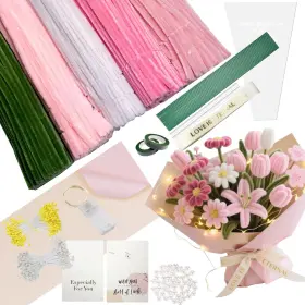 Bebpaegun 313095282214 500 Pcs Pipe Cleaners Flower Making Kit With Led Light Chenille Stems Set Fl