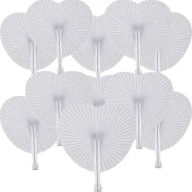 Bestage 799862994939 60 Pack White Heart Paper Folding Fans 9.8x8.6 Inch Wedding Party Favors