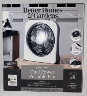 Better Homes & Gardens 819079023076 Home And 9 Inch Dual Power Portable Fan White Indoor/outdoor New