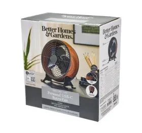 Better Homes & Gardens 894192004283 And Retro 5 Inch Drum Fan Wood Grain Color Tilt Usb-c Plug D