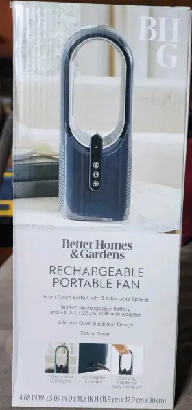 Bh1602719111g7 Better Homes & Gardens Bh&g Bladeless Cooling Fan Color Led Light Quiet Portable Rechargeable Desk