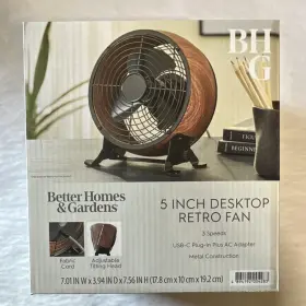 Bhg46j6270113 Better Homes & Gardens And 5 Inch Retro Metal Desktop Fan 3 Speeds Usb-c Tilt