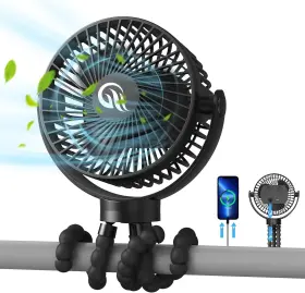 Jf-sf-8000 Bidlotcue Stroller Fan 60hrs 12000mah Battery Operated Fans Usb Rechargeable Black