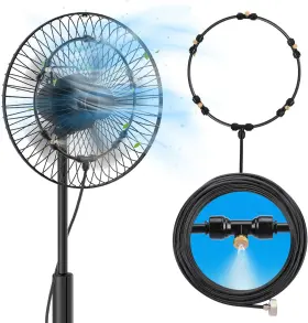 Bigmeta-32ft-misting-fan-kit Bigmeta Anti-leak Fan Mister For Outside Patio - Pre-assembled Cooling 32ft Black