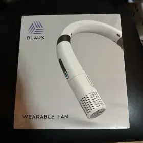 29317 Blaux Wearable Neck Fan White Adjustable Rechargeable 3 Speeds Nano-silver
