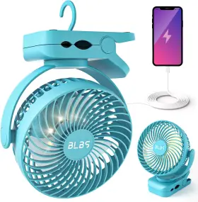 Lyfs-01 Blbs Clip On Fan 65hrs Camping With Led Light 12000mah Battery Operated Fans And P