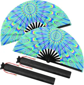 Ma-boao-8878 Boao 2 Pcs Large Rave Folding Hand Fans For Men Women Festival Fan Colorful