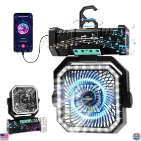 B0f3xrg6kl Brand Piyoopdr Camping Fan And Bluetooth Speaker - 20000mah Battery 4-speed 360 Hook Black