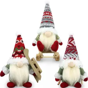 Branded 711181070903 Set Of 3 Handmade Christmas Gnomes With Sled - Scandinavian Decor