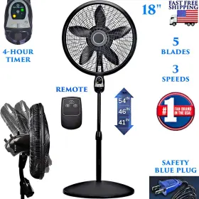 Lsk-1843b Branded 18 Inch Oscillating Adjustable Pedestal Fan 5 Blades 3 Speeds Remote 4-hour Timer