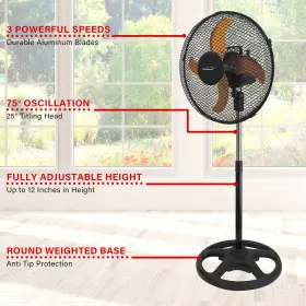 F-12smbk-u-c Brentwood 3 Speed Whisper Quiet Oscillating Adjustable Stand Fan For Parts #2