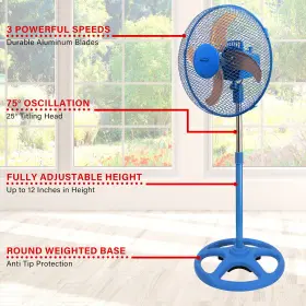 F-12smbl-u-b Brentwood 3 Speed Oscillating 12 Inch Adjustable Stand Fan Blue Used #2