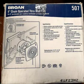 Broan 026715022878 507 8 Inch Chain Op. Thru-wall Fan And Cover Open Box A6