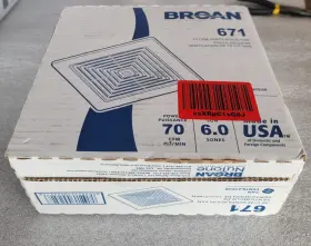 Bro671 Broan Bath Fan 70cfm 6.0 Sones For Bathrooms Up To 65 Square Feet Model 671 #2