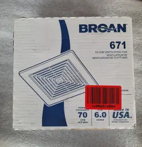 Bro671 Broan Bath Fan 70cfm 6.0 Sones For Bathrooms Up To 65 Square Feet Model 671