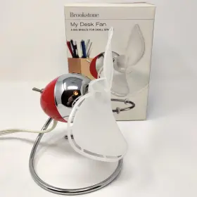 Lr14192 Brookstone My Desk Fan Small Quiet Office Red Chrome Finger Safe Works