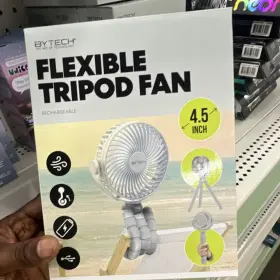 By-mc-fn-124-gy Bytech Flexible Tripod Fan Rechargeable 360 Rotation Clip-on Gray 4.5 Inch