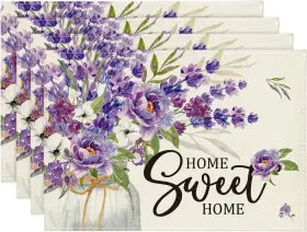 Caldrea 705353837425 Purple Lavender Leaves Home Sweet Spring Placemats Set Of 4 12x18 Inch