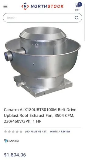 Alx180ubt30100m Canarm 18 Inch Upblast Roof Exhaust Fan Blower 1hp 3ph 460v New