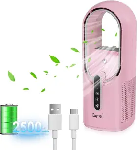 F63204 Caynel Portable Bladeless Desktop Personal Fan Pink 11.8 Inch For Home Office Bedroom