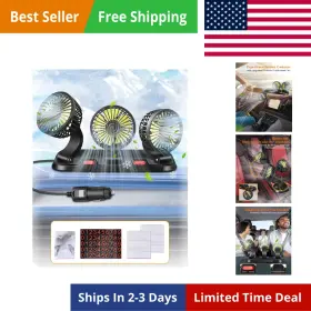 0321-1 Cisbelw Portable 3-head Car Cooling Fan - 2-speed Adjustable 360 Rotating Cigarette L