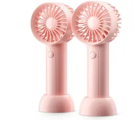 Yf12 Coldsky Mini 2-pack Handheld Fans With Base Usb Rechargeable Quiet Pink