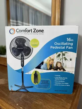 123724 Comfort Zone 16 Inch 3-speed Oscillating Pedestal Fan Adjustable Tilt Height