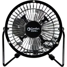 Comfort Zone 445034876888 4 Inch Black Single Speed Dual-powered Desk Fan