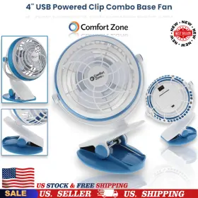 Czbt4bl Comfort Zone Dual Base Combo Clip Or Desk Fan Usb Battery Powered 4 Inch Single Speed Usa