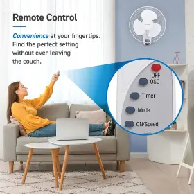 Commercial Cool 810064691089 16 Inch Wall Fan With Remote Control 3 Speed Oscillating Cooling #2