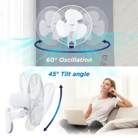 Commercial Cool 810064691089 16 Inch Wall Fan With Remote Control 3 Speed Oscillating Cooling #3