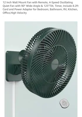 Comoistar Cusfw1bg 12 Inch Wall Mount Fan With Remote 4-speed Oscillating Quiet 90 Wi