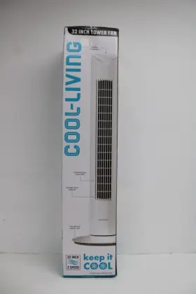 Cool-living 079902182428 32 Inch 3-speed Oscillating Tower Fan White Timer Switch Nos