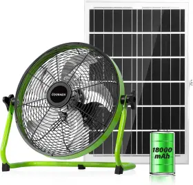 Byfs-118 Coorheix 12ftft Solar Powered Floor Fan Rechargeble 18000mah Battery Operated 5-blade