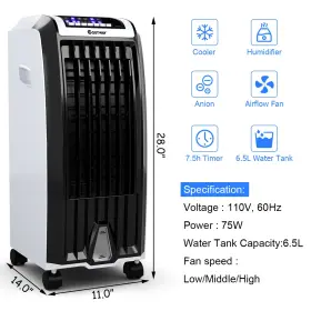 E666-nca4918 Costway Evaporative Portable Air Cooler Fan Remote Control Anion Humidify